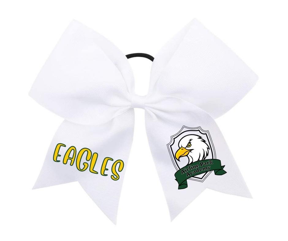 Airline Park Academy White Hair Bow with Logo