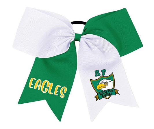 Airline Park Academy White and Green Hair Bow with Logo