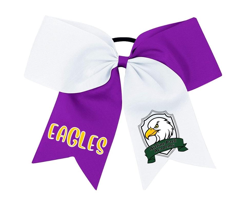 Airline Park Academy White and Purple Hair Bow with Logo