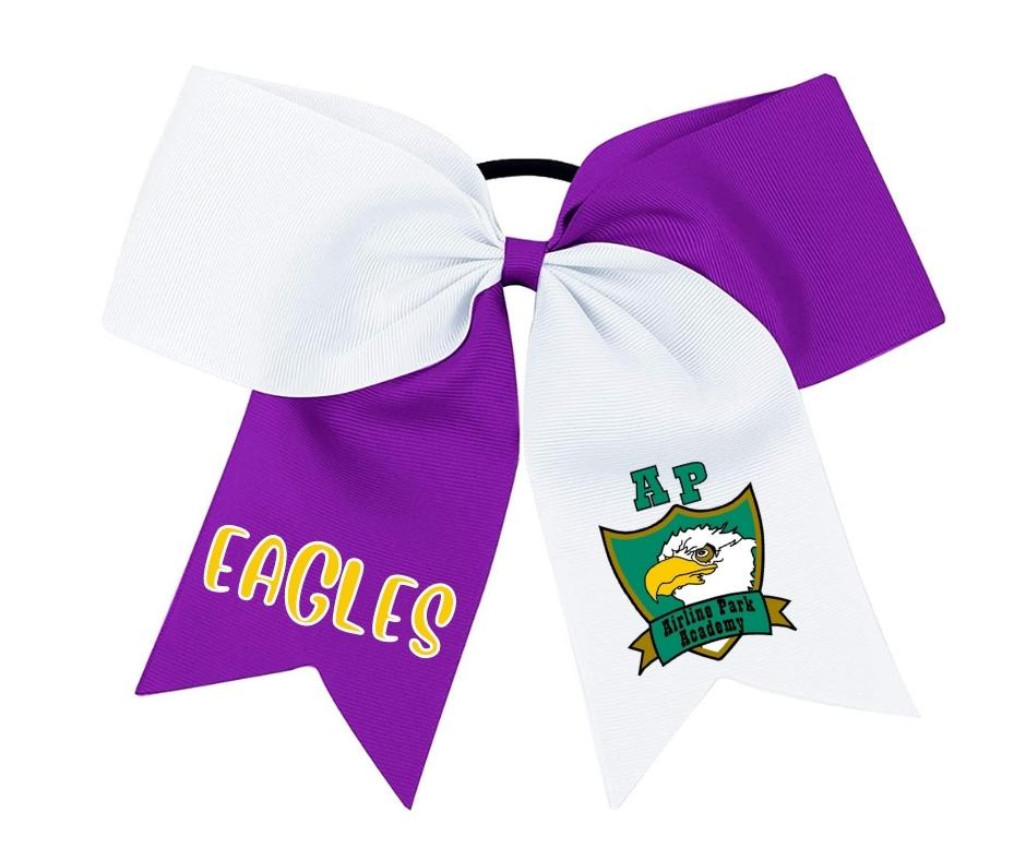 Airline Park Academy White and Purple Hair Bow with Logo