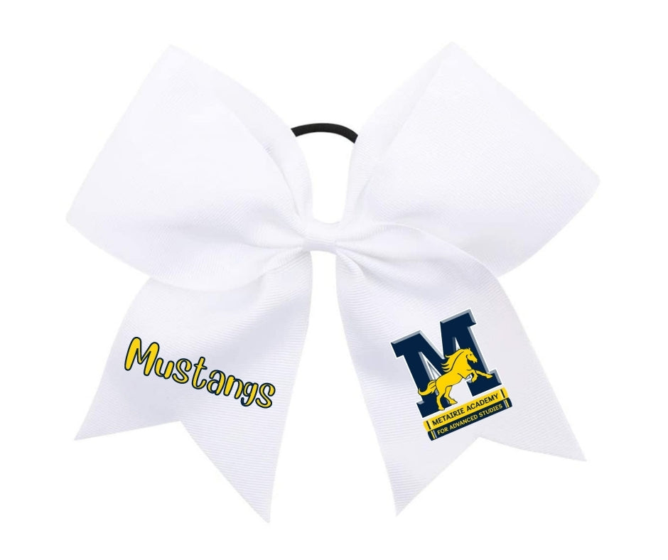 Metairie Academy White Hair Bow with Logo