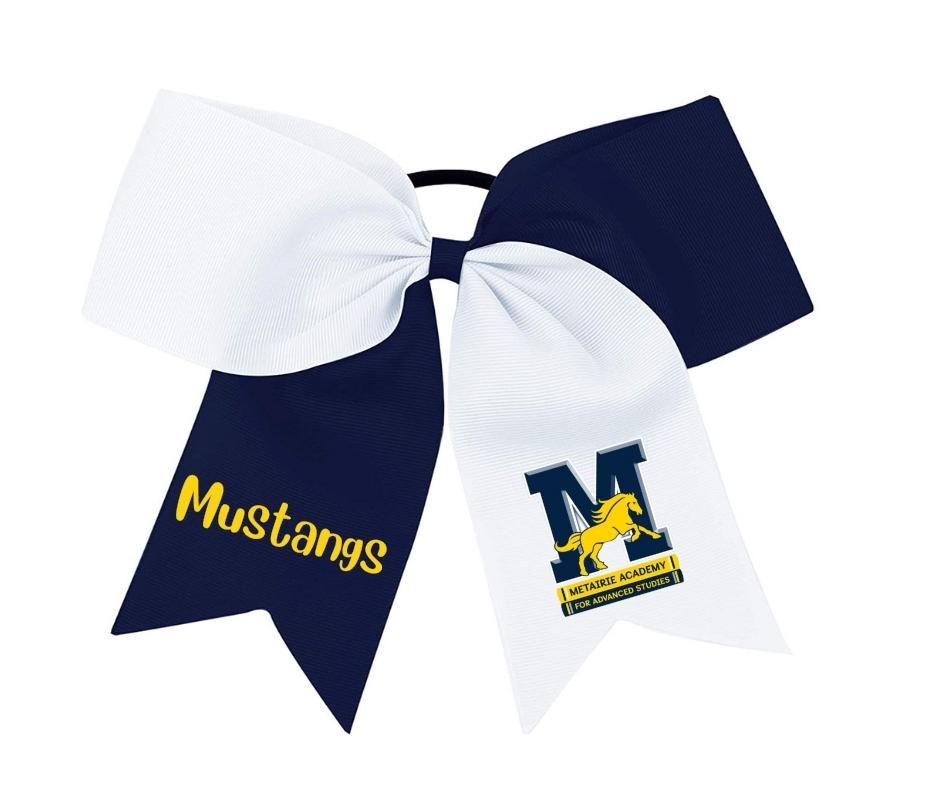 Metairie Academy White and Navy Hair Bow with Logo