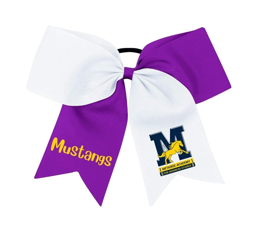 Metairie Academy White and Purple Hair Bow with Logo